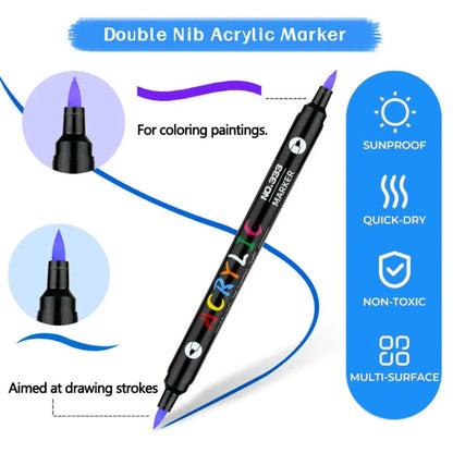 Acrylic Paint Markers,36 Pack 72 Colors Dual Tip Dual Color Acrylic Markers for Stone, Rock Painting, Paper, Pumpkin, Wood,Egg,Canvas,Ceramic,Fabric, leather,Glass,DIY Crafts,Acrylic Paint pens