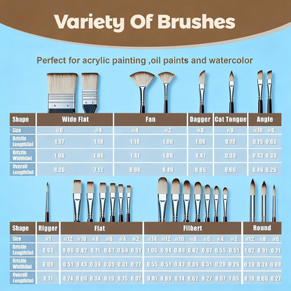 Paint Brushes for Acrylic Painting,ASOVNXF 26PCS Professional Nylon Hair Artist Paint Brush Set with Flat,Filbert,Fan,Dagger,Round,Cat Tongue,Palette Knife for Acrylic,Watercolor,Oil Painting