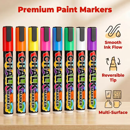 Liquid Chalk Markers, Dry Erase Markers Fine Tip,Erasable Chalk Markers for Blackboard,Windows, Glass, Chalkboard Markers with Reversible Tip,Whiteboard Markers Window Markers,12 Pack,6mm