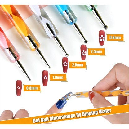Nail Art Tools Set, ASOVNXF Nail Art Brushes Set, Nail Design Kit, Nail Supplies with 15pcs Nail Painting Brushes, Nail Dotting Tool, Nail Foil, Manicure Tape, Color Rhinestones for Nails Pink