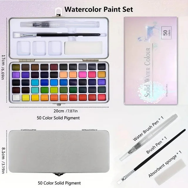 Watercolor Paint Set,50 Colors in Portable Box,Water Colors Paint Adult Set with Watercolor Brushes,Water Color Set for Beginners & Professionals, Perfect Travel Watercolor Set for Artists