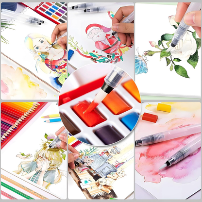 100 Colors Watercolor Paint Set - 50 Regular, 35 Metallic, 10 Macaron and 5 Fluorescent Colors - Portable with Carrying Case, Water Brush Pens,and Accessories-For Beginners and Professionals