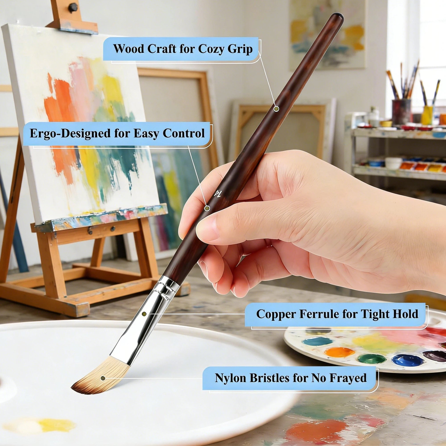 Paint Brushes for Acrylic Painting,ASOVNXF 26PCS Professional Nylon Hair Artist Paint Brush Set with Flat,Filbert,Fan,Dagger,Round,Cat Tongue,Palette Knife for Acrylic,Watercolor,Oil Painting