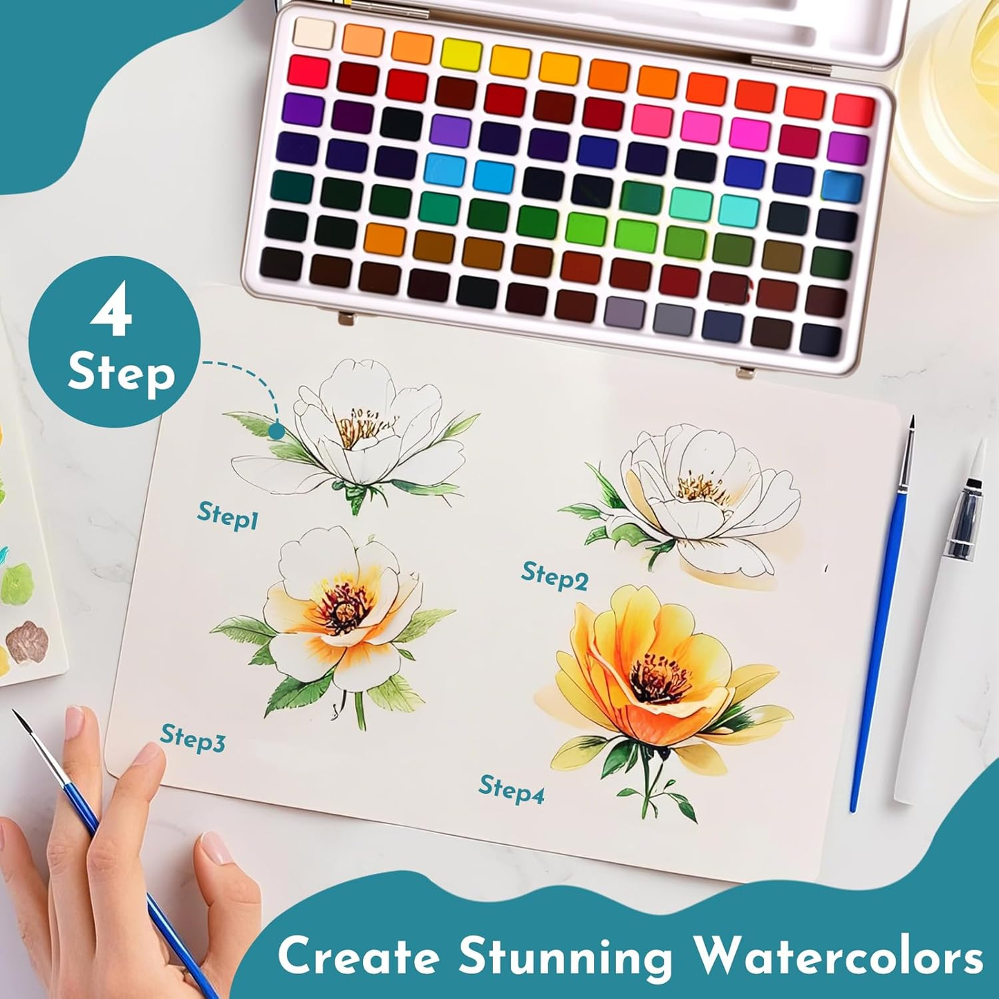 Watercolor Paint Set 128 Colors, Water Colors Paint Adult Set with&nbsp; Brushes - Watercolor Paints, Painting Sets, Art Supplies for Adults, Artists Professionals,Sketch Coloring Drawing Gifts