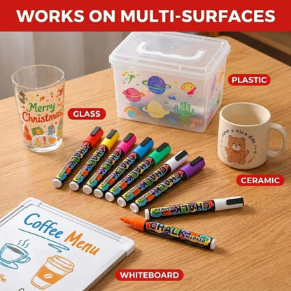 Chalk Markers,24 Pack Dry Erase Markers Fine Tip,Liquid Chalk Markers for Blackboard,Windows,Glass,Washable Chalkboard Markers with Reversible Tip,Whiteboard Markers Window Marker Erasable Pens