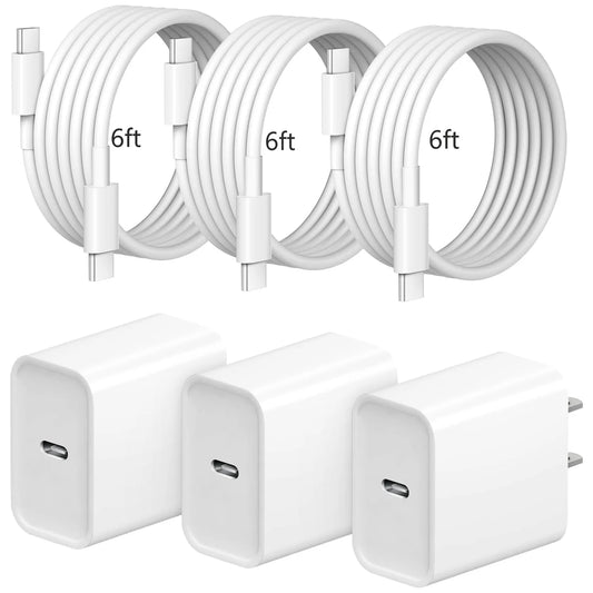 for iPhone16 15 Charger, 3 Pack 20W USB-C Fast Wall Charger With 6ft C to C Cable Compatible for iPhone 16/16 Pro/16 Pro Max/16 Plus/15 Series/iPad Air/iPad Pro and More